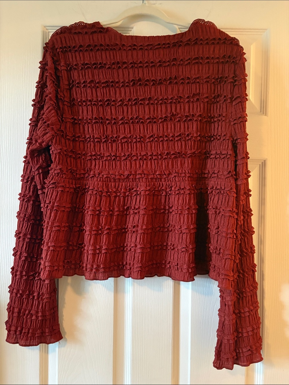 Altar'd State Deep Rust Ruffle Tie-Front Cardigan - Picture 4 of 4